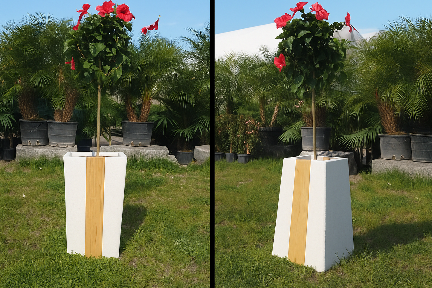 Reversible Cedar Accent Planter – Weatherproof Cement Finish Design (White, Gray, Black)