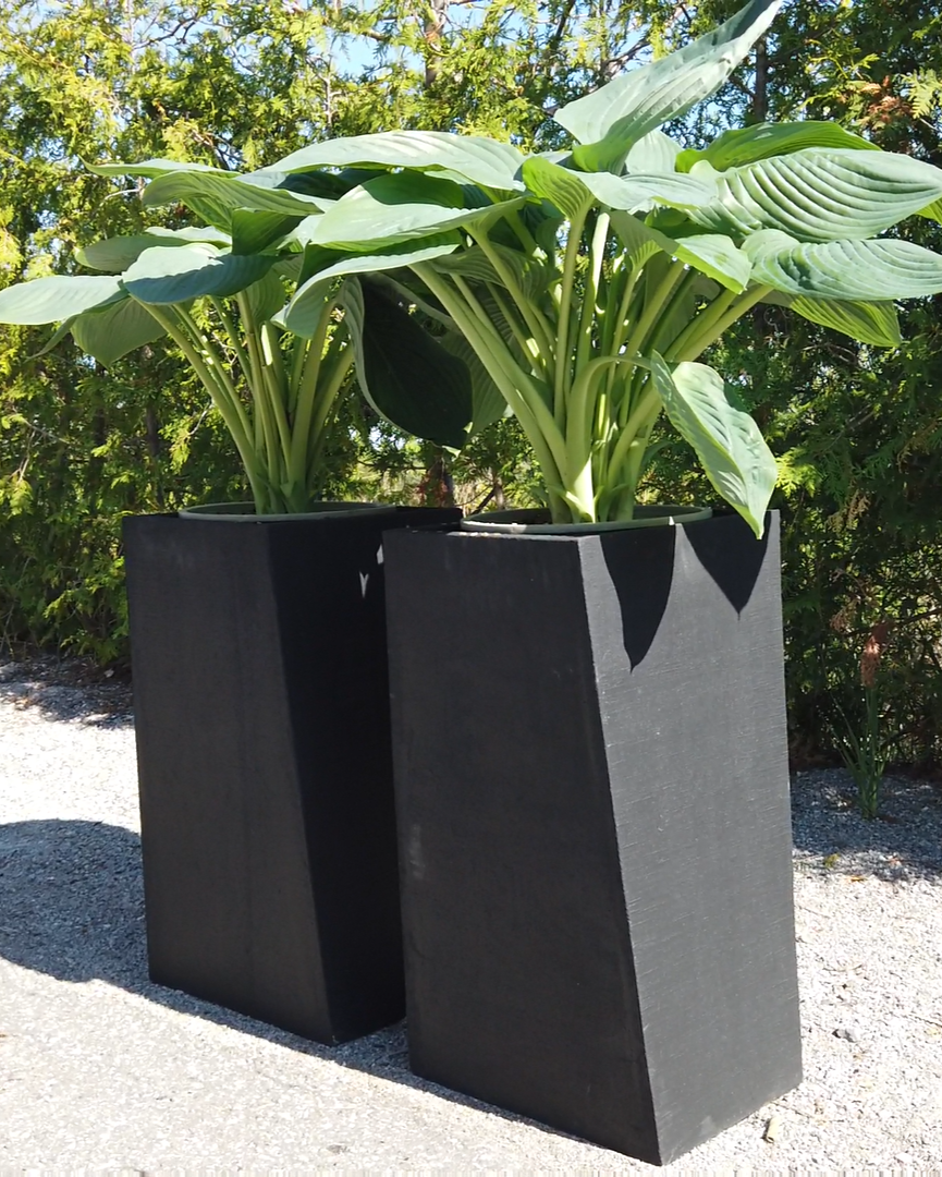 Modern Geometric Outdoor Planter – Tall, Matte Cement Finish (White, Gray, Black)
