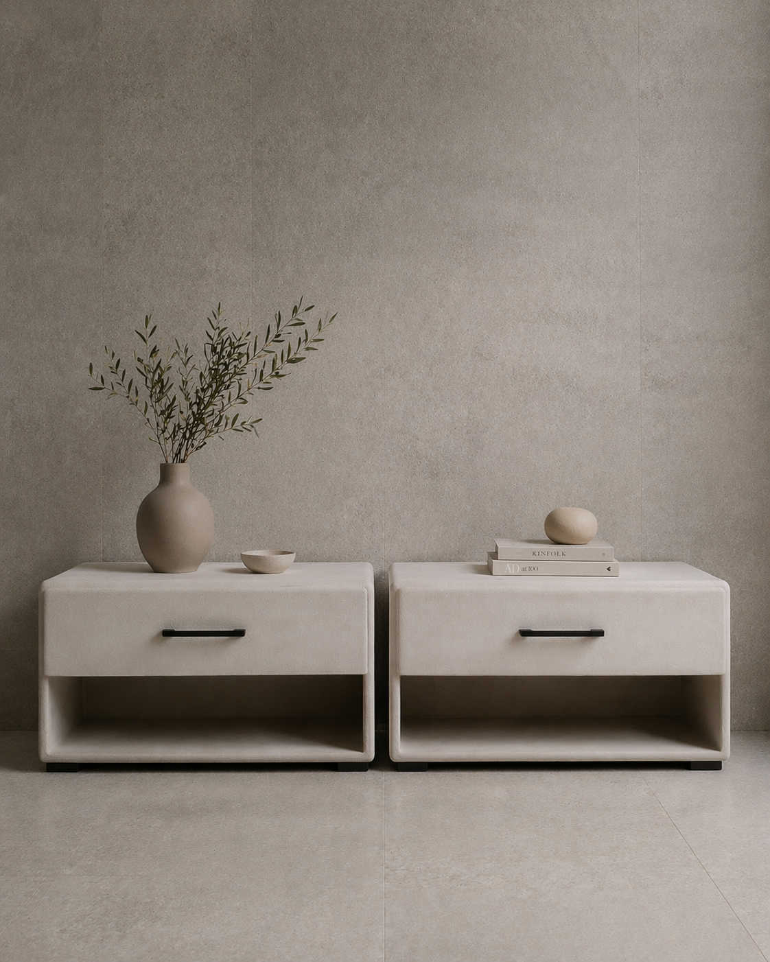 24" Wide Nightstand | Modern Bedside Table | Micro-cement Overlay
