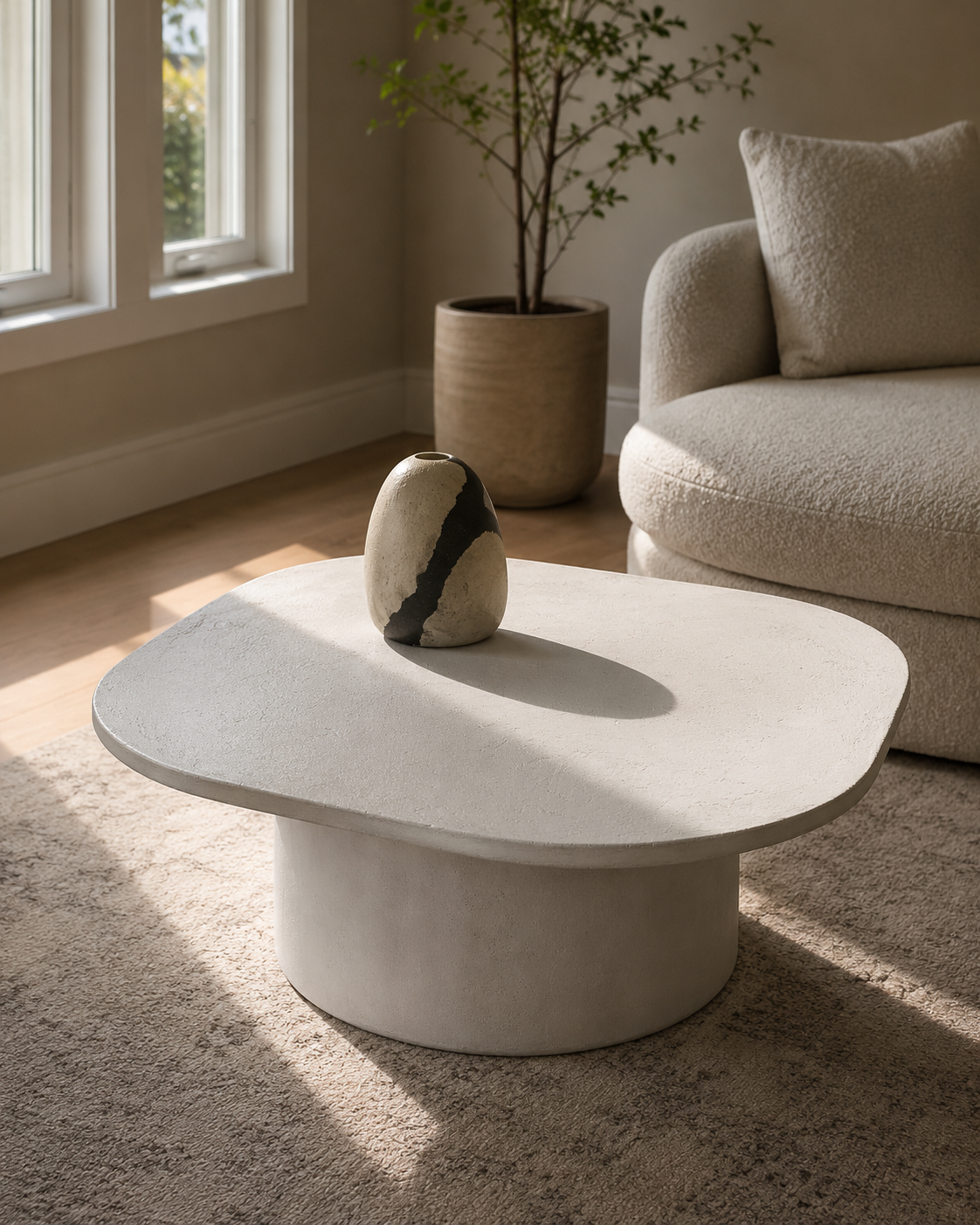 Organic Microcement Coffee Table, Handmade, Modern Minimalist Living Room Furniture