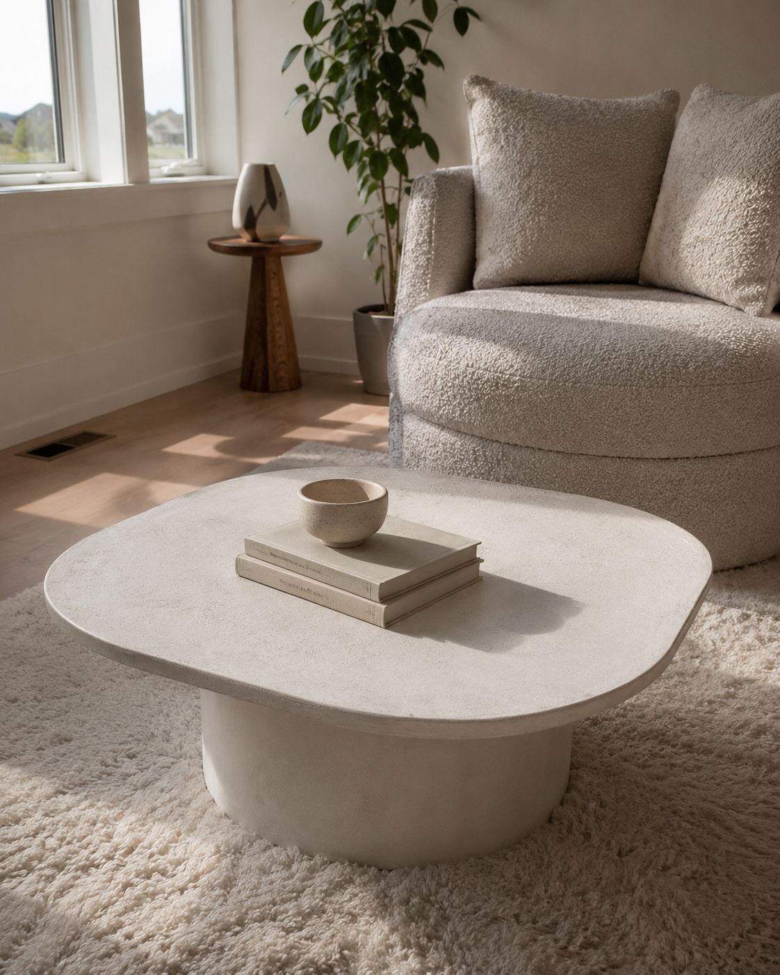 Organic Microcement Coffee Table, Handmade, Modern Minimalist Living Room Furniture