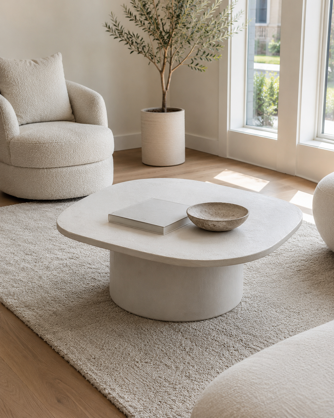 Organic Microcement Coffee Table, Handmade, Modern Minimalist Living Room Furniture