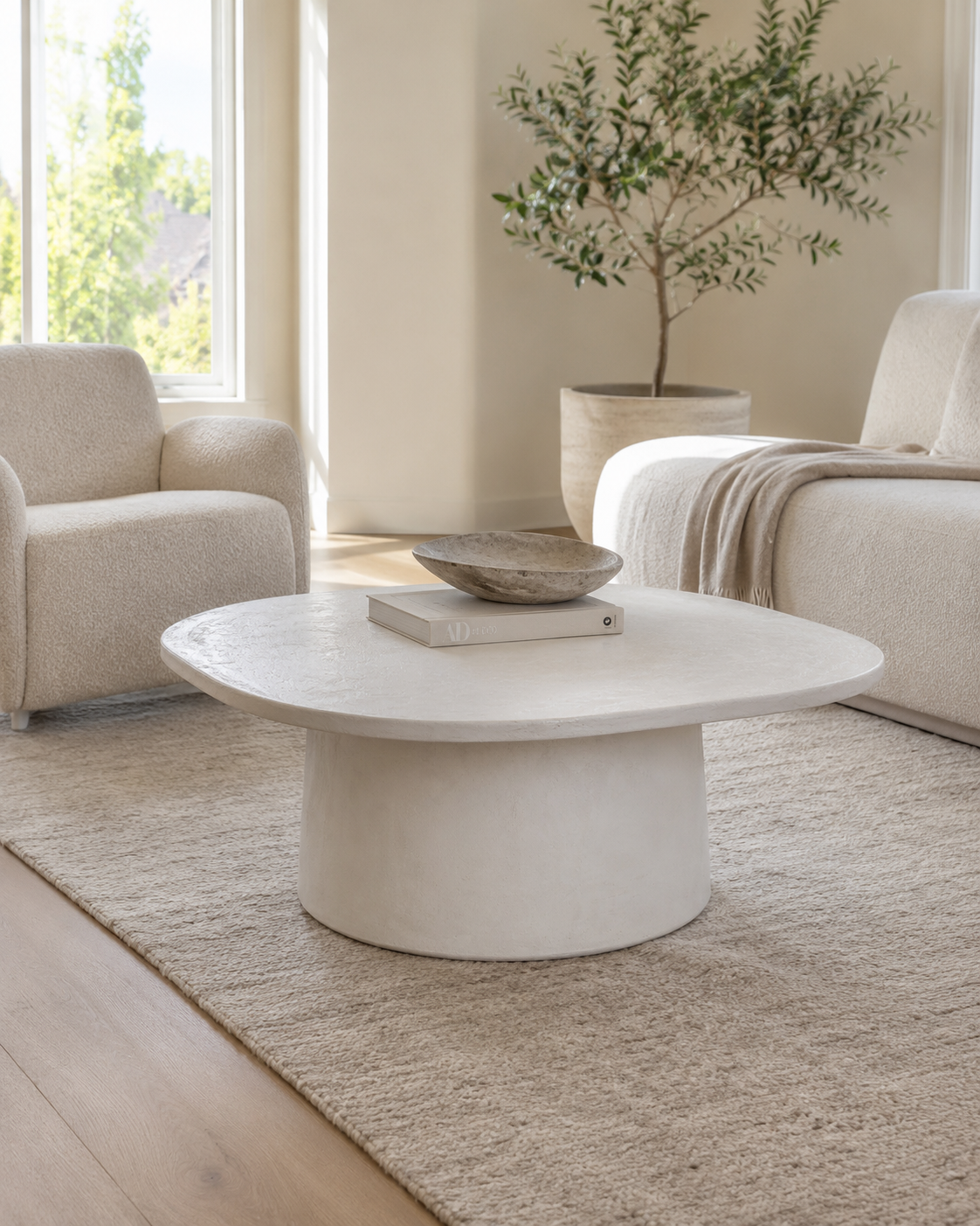 Organic Microcement Coffee Table, Handmade, Modern Minimalist Living Room Furniture