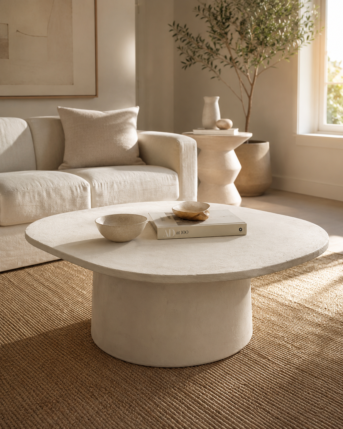 Organic Microcement Coffee Table, Handmade, Modern Minimalist Living Room Furniture