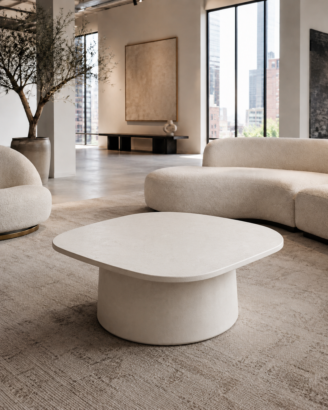 Organic Microcement Coffee Table, Handmade, Modern Minimalist Living Room Furniture