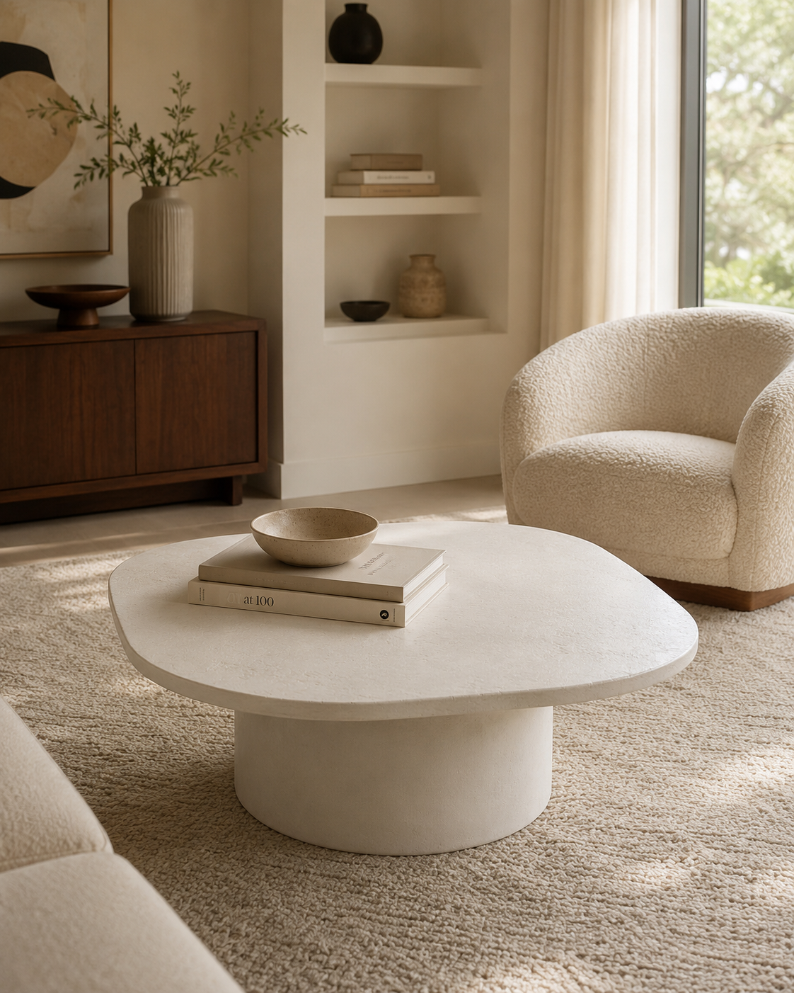 Organic Microcement Coffee Table, Handmade, Modern Minimalist Living Room Furniture