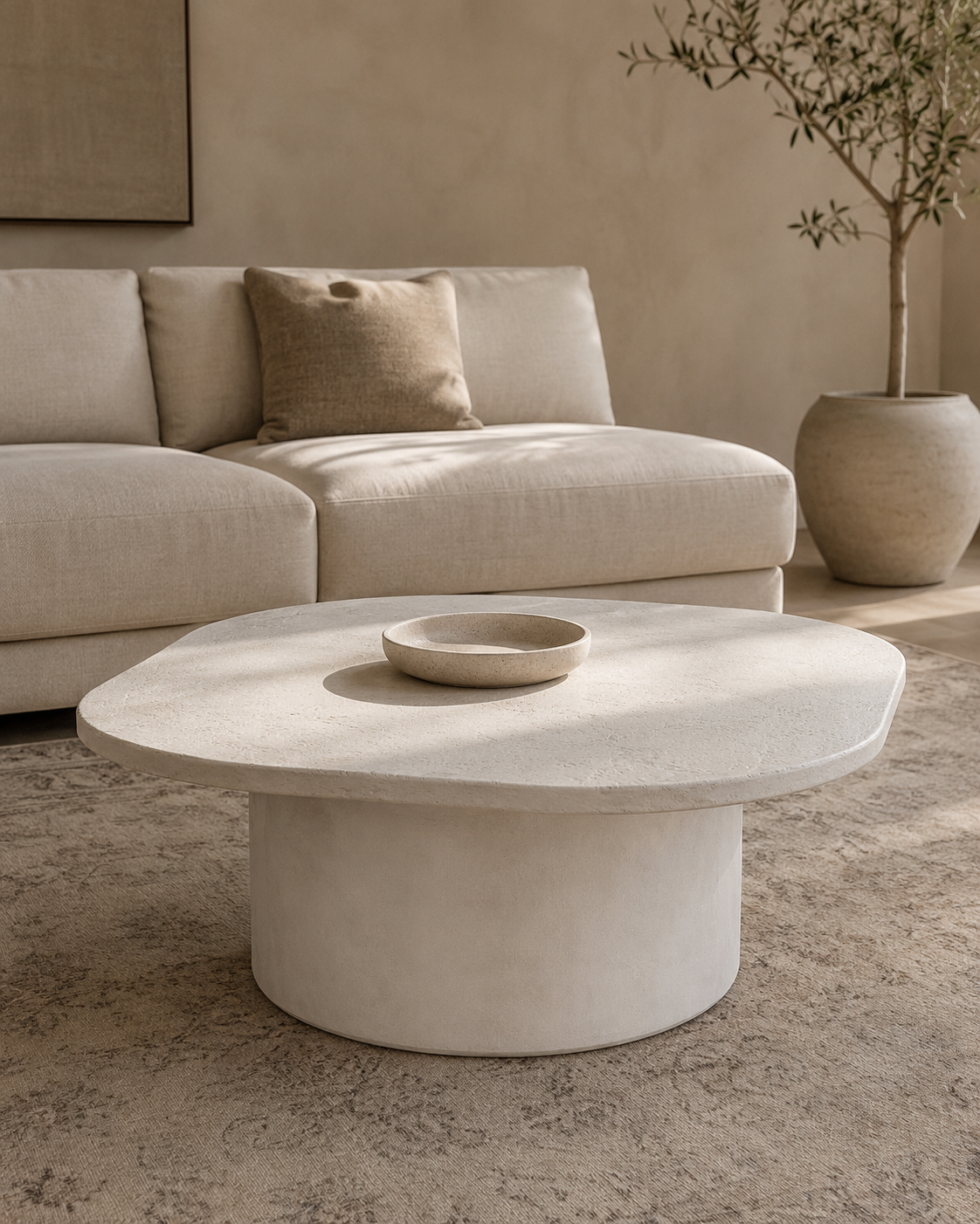 Organic Microcement Coffee Table, Handmade, Modern Minimalist Living Room Furniture