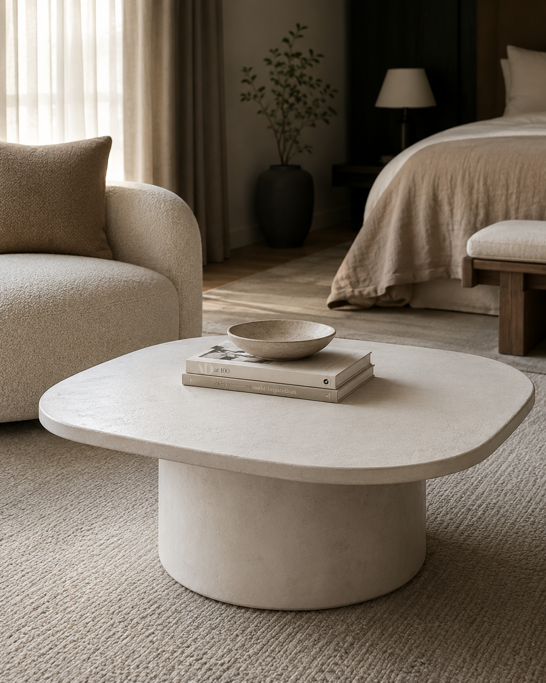 Organic Microcement Coffee Table, Handmade, Modern Minimalist Living Room Furniture