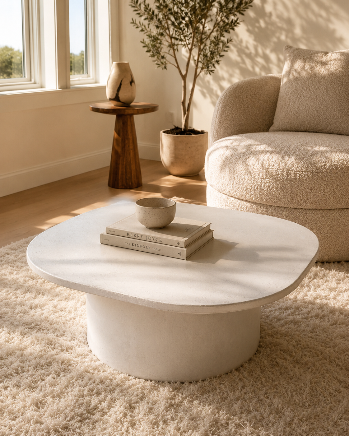 Organic Microcement Coffee Table, Handmade, Modern Minimalist Living Room Furniture