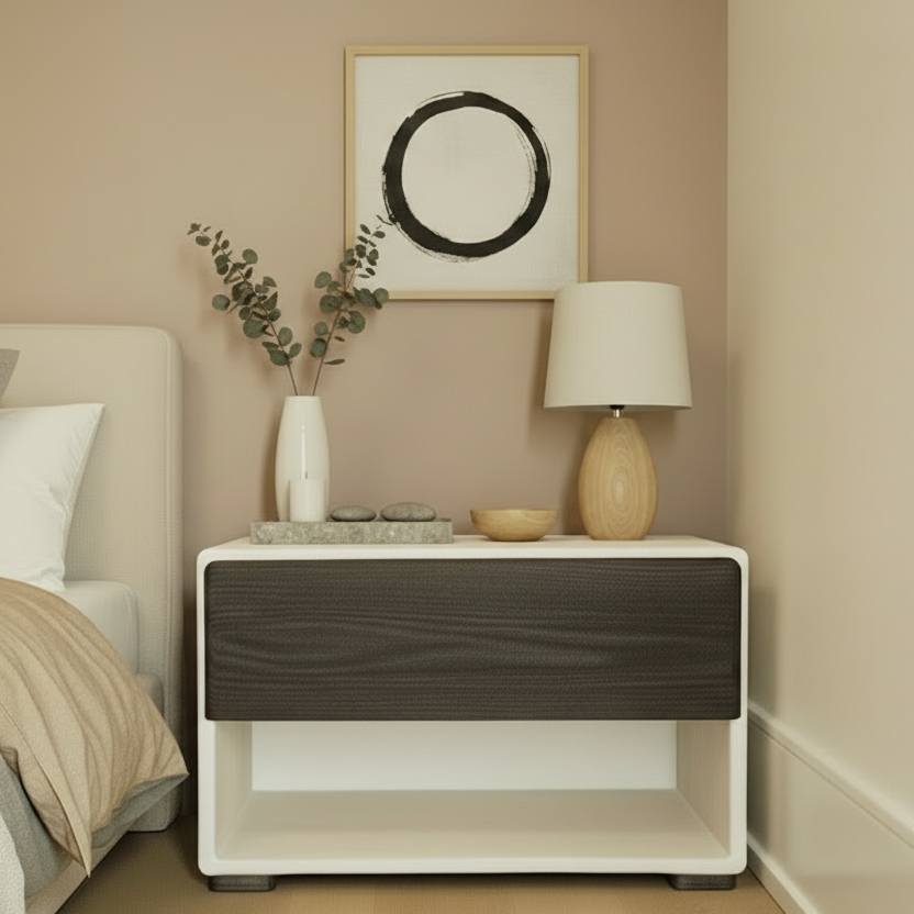 24" Wide Handmade Micro Cement Nightstand | Modern Bedside Table with Oak Drawer | Minimalist Furniture