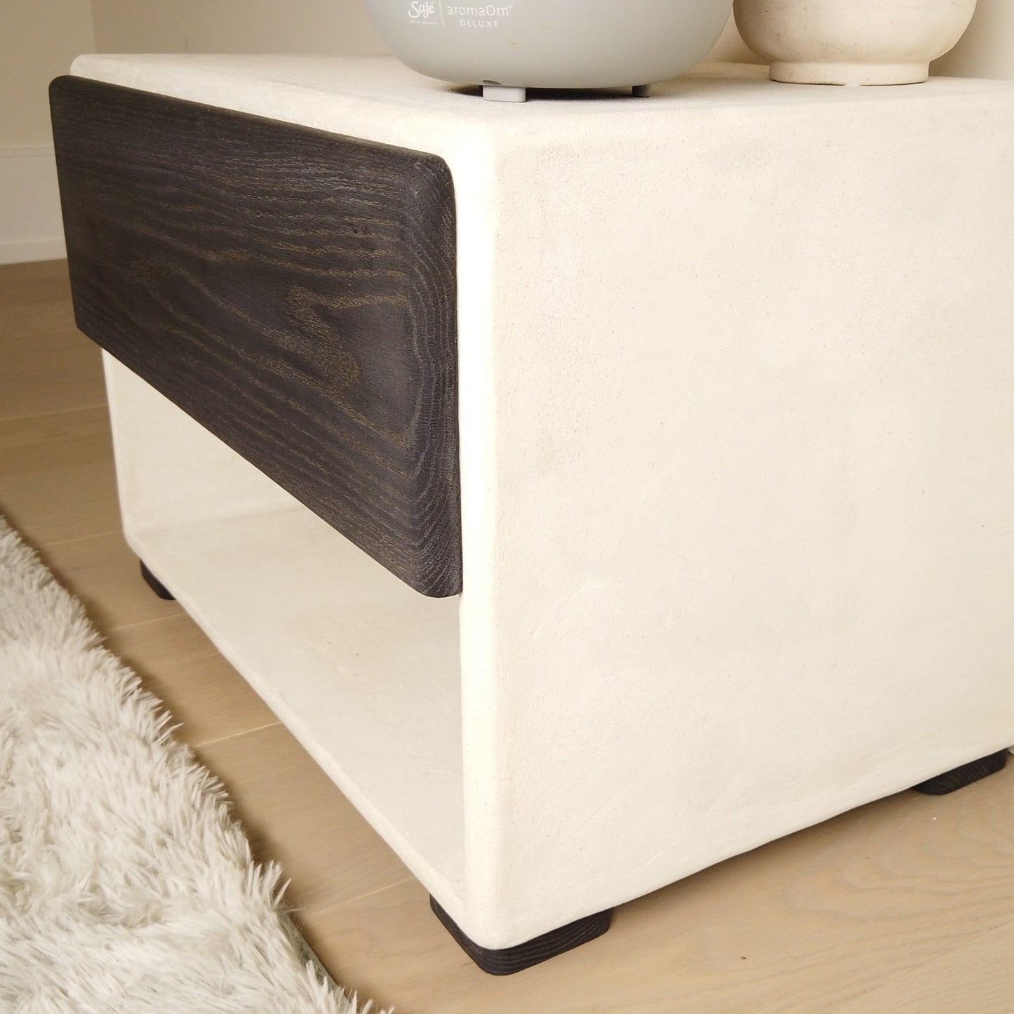 24" Wide Handmade Micro Cement Nightstand | Modern Bedside Table with Oak Drawer | Minimalist Furniture
