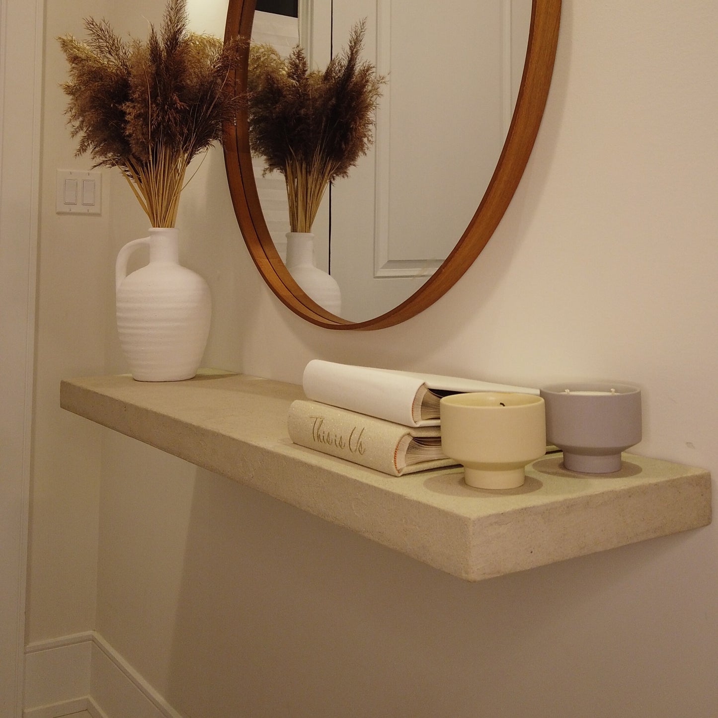 Micro-Cement Floating Shelf | Maple Plywood Core, Hidden Brackets