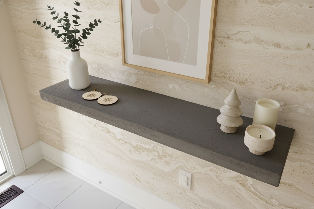 Micro-Cement Floating Shelf | Maple Plywood Core, Hidden Brackets