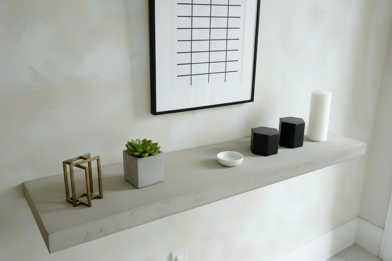 Micro-Cement Floating Shelf | Maple Plywood Core, Hidden Brackets