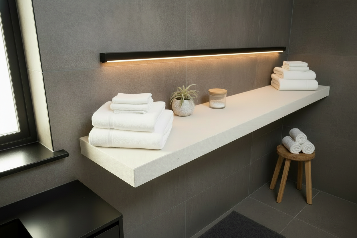 Micro-Cement Floating Shelf | Maple Plywood Core, Hidden Brackets