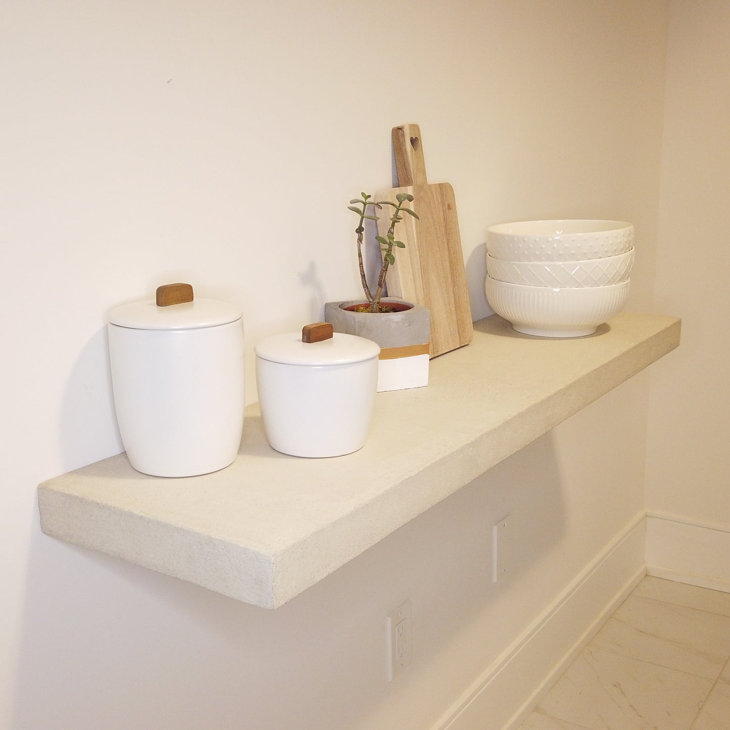 Micro-Cement Floating Shelf | Maple Plywood Core, Hidden Brackets