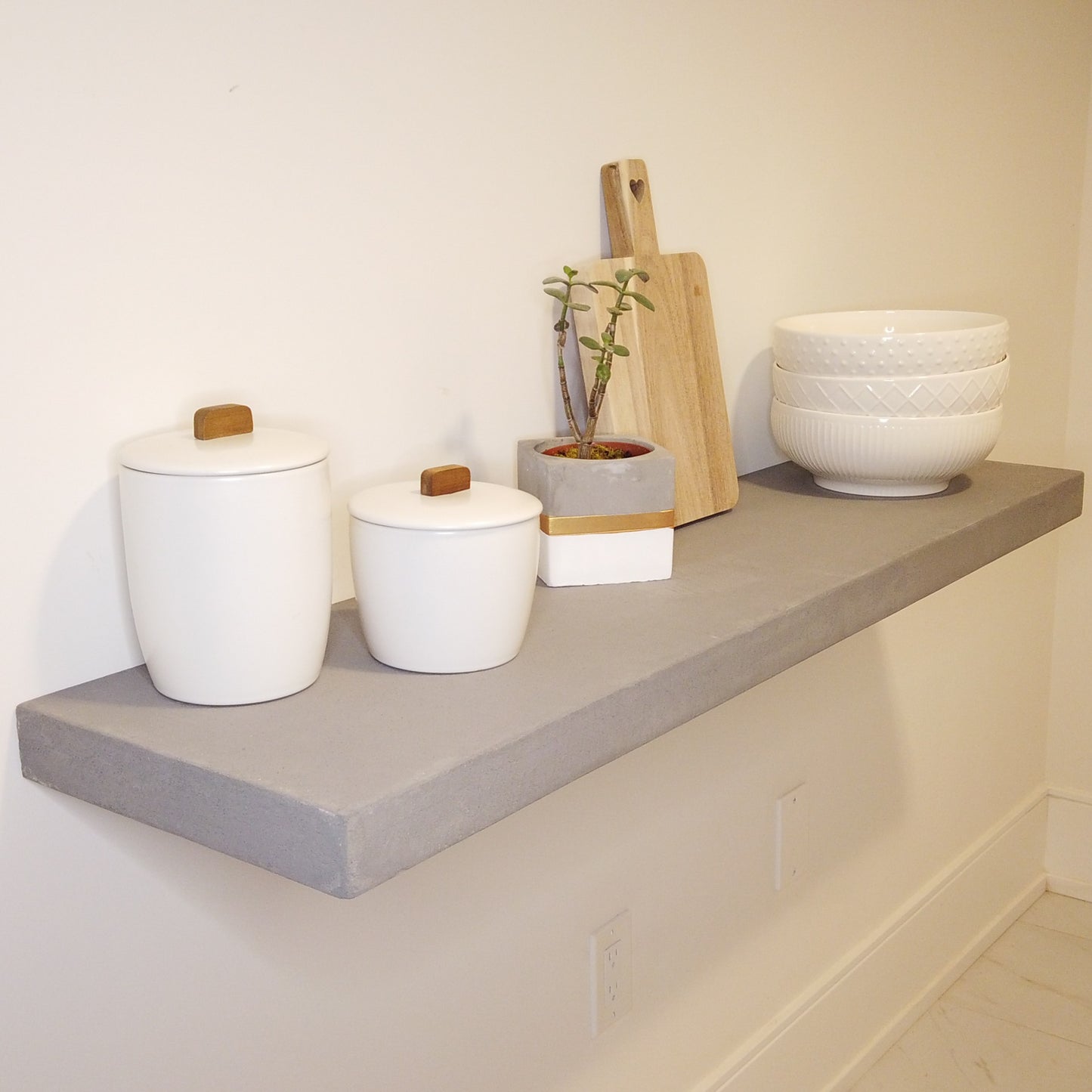 Micro-Cement Floating Shelf | Maple Plywood Core, Hidden Brackets