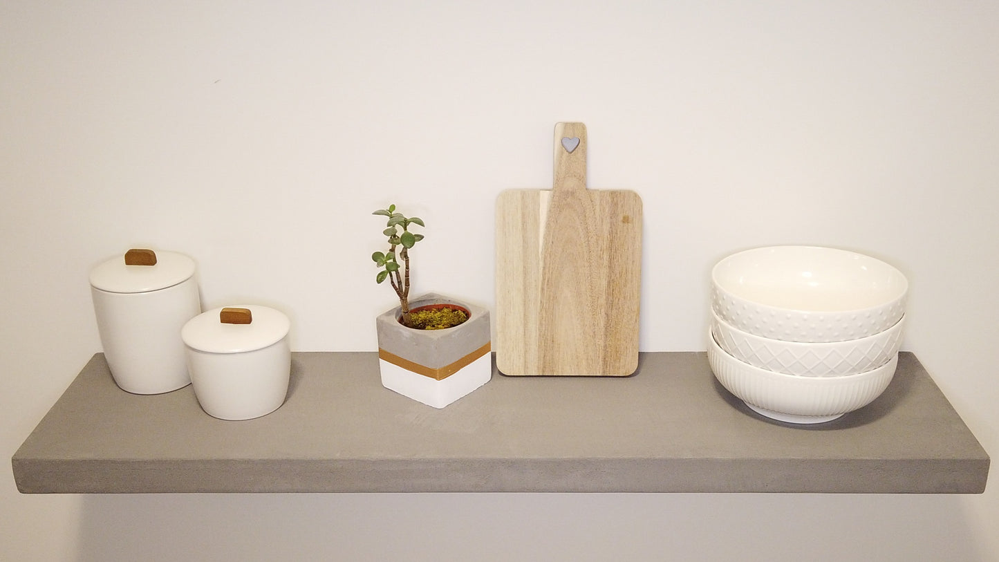 Micro-Cement Floating Shelf | Maple Plywood Core, Hidden Brackets