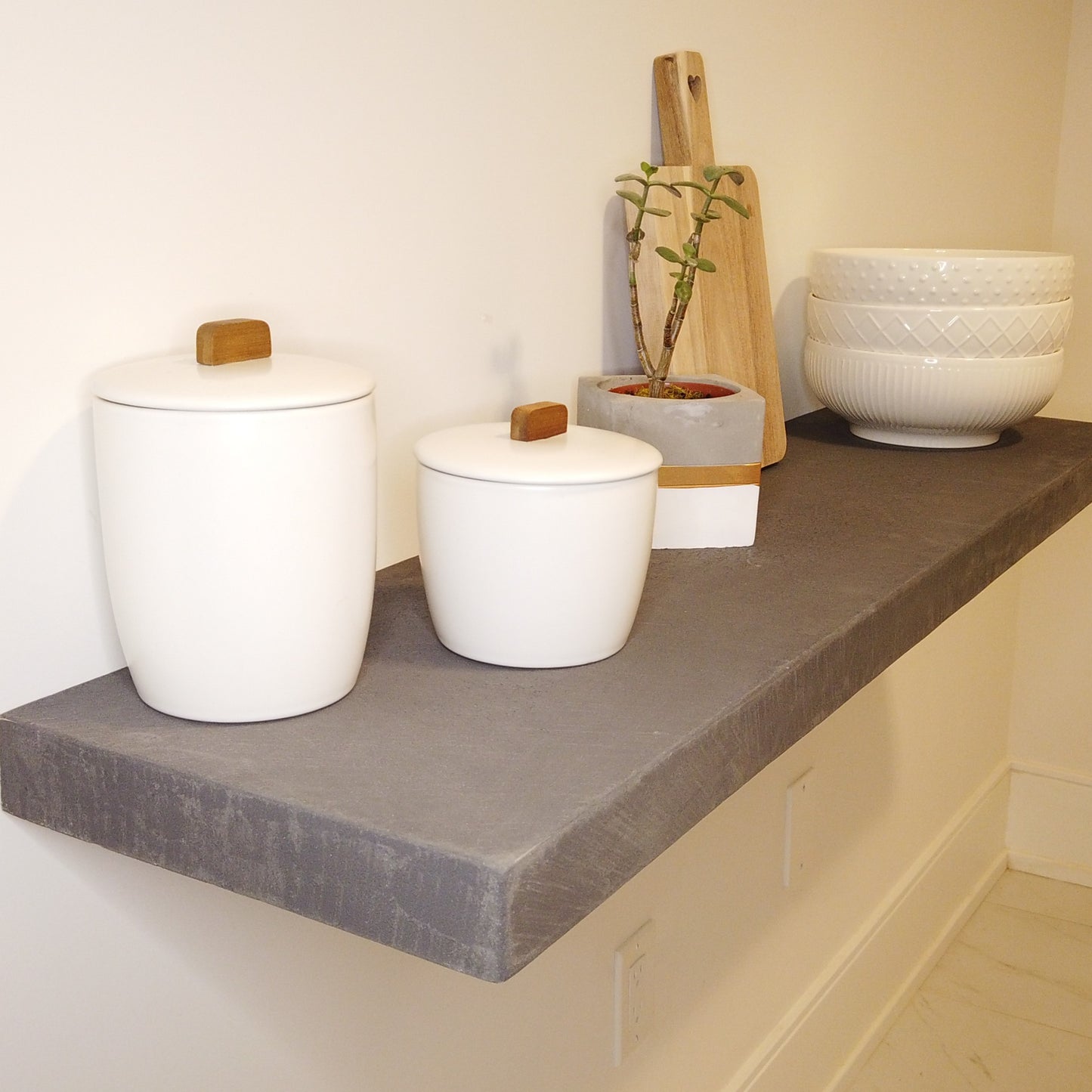 Micro-Cement Floating Shelf | Maple Plywood Core, Hidden Brackets