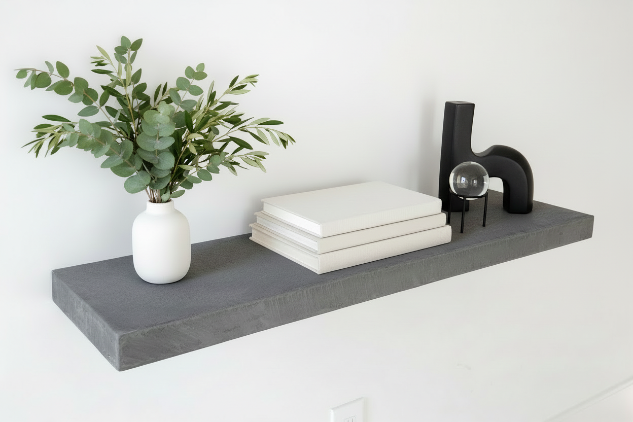 Micro-Cement Floating Shelf | Maple Plywood Core, Hidden Brackets