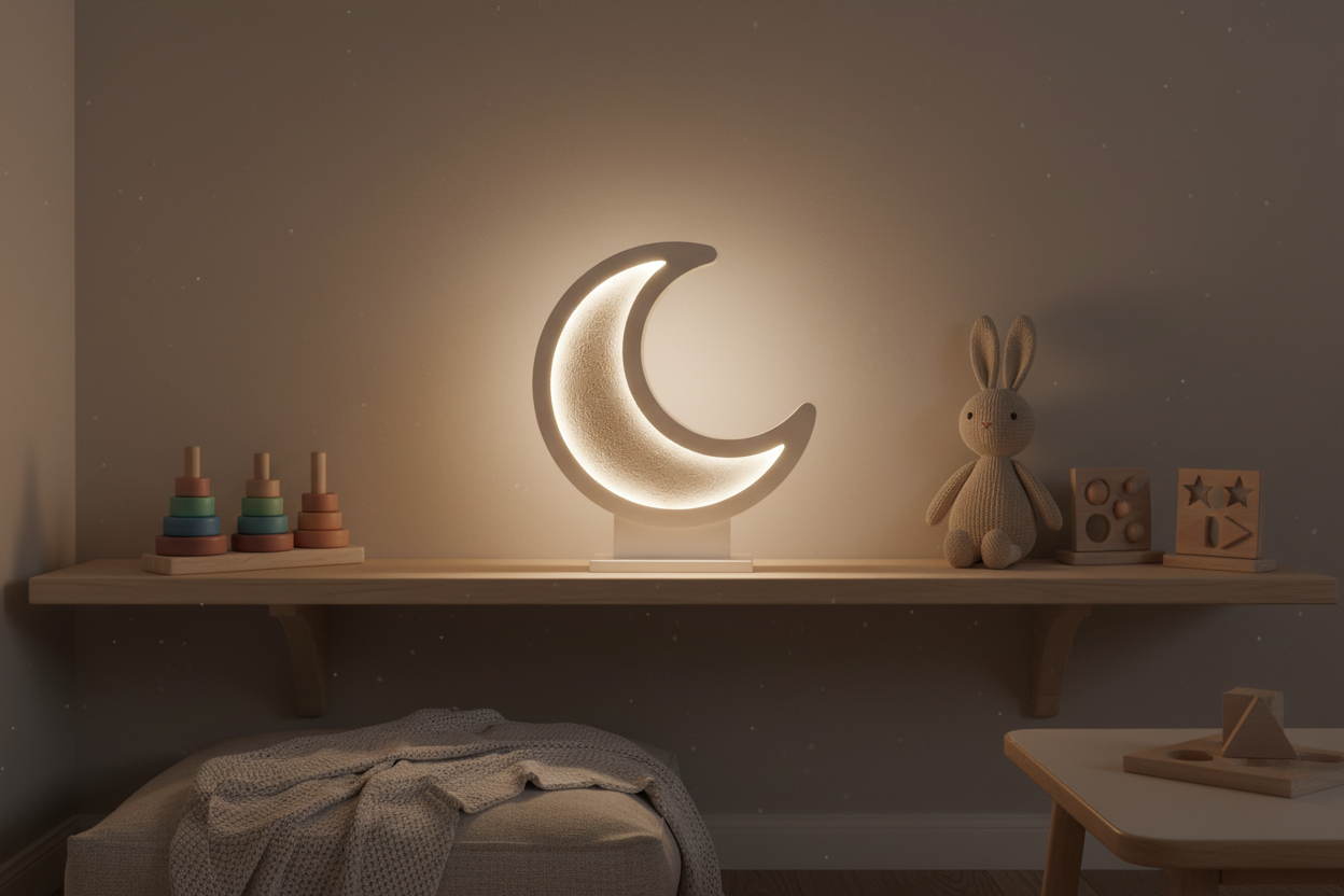 Modern Moon Decor | Handmade Micro-Cement Textured | Illuminated LED Crescent Moon