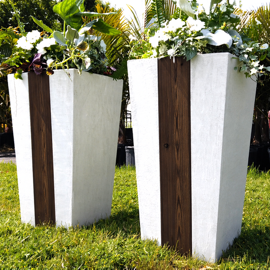 Reversible Cedar Accent Planter – Weatherproof Cement Finish Design (White, Gray, Black)