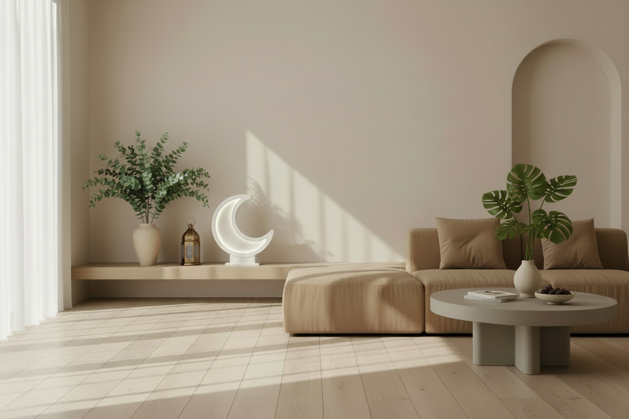Modern Moon Decor | Handmade Micro-Cement Textured | Illuminated LED Crescent Moon