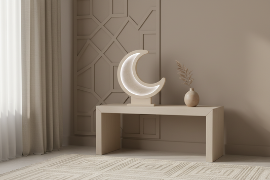 Modern Moon Decor | Handmade Micro-Cement Textured | Illuminated LED Crescent Moon