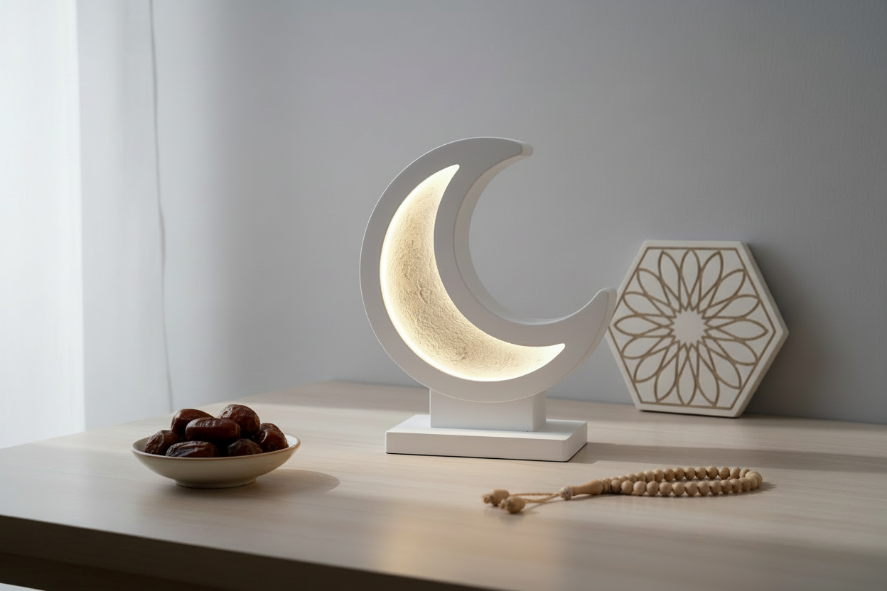 Modern Moon Decor | Handmade Micro-Cement Textured | Illuminated LED Crescent Moon