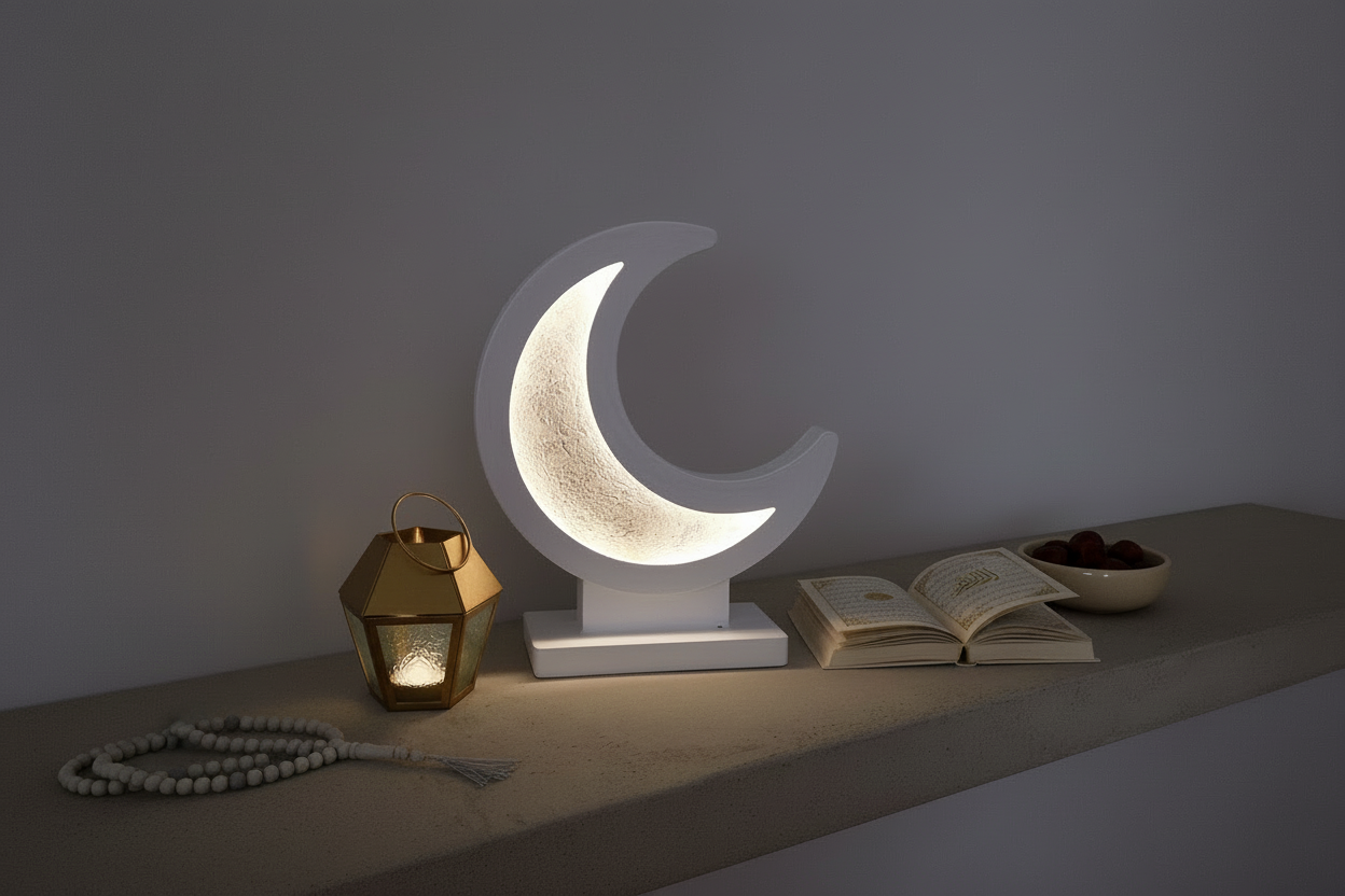 Modern Moon Decor | Handmade Micro-Cement Textured | Illuminated LED Crescent Moon