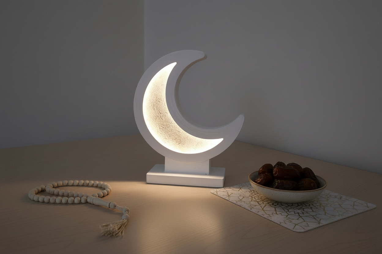 Modern Moon Decor | Handmade Micro-Cement Textured | Illuminated LED Crescent Moon